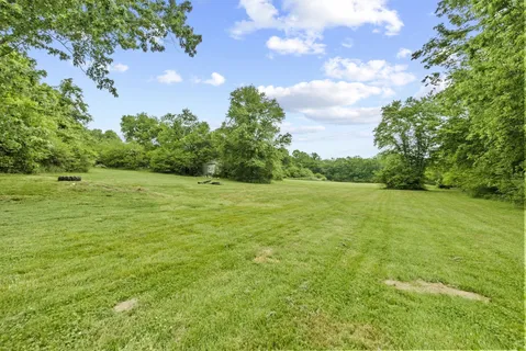 a view of a field with an ocean view