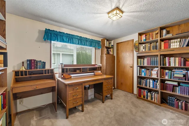 a room with furniture and a book shelf
