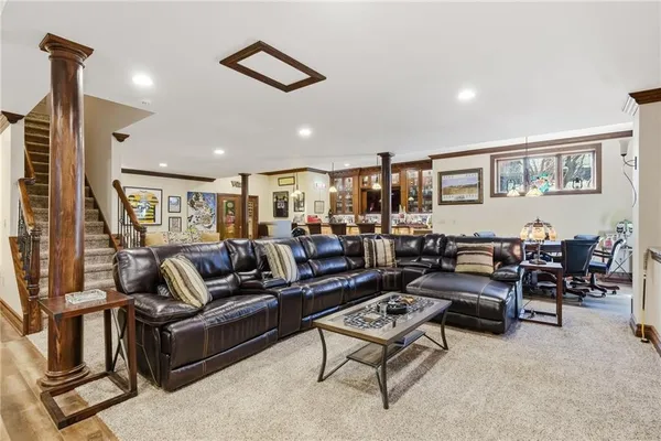 a view of a hardwood and kitchen