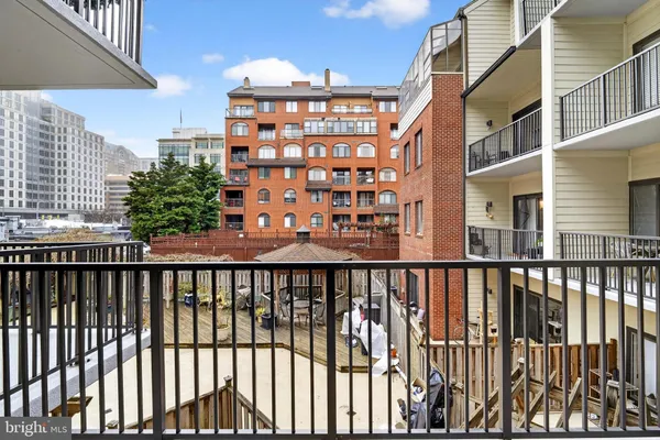 a view of a building from a balcony