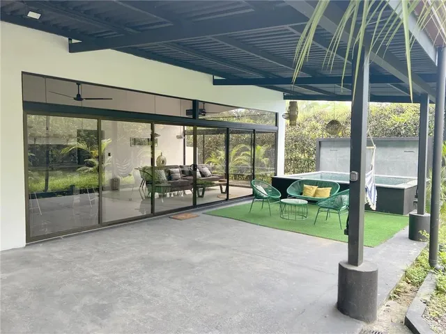 a view of porch with seating space