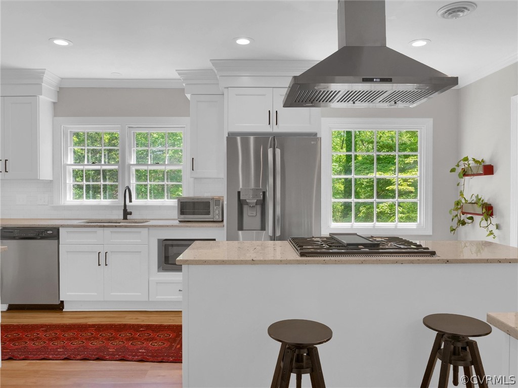 3933 Cresthill Road Chester, VA 23831 - Photo 22 of 49 a kitchen with stainless steel appliances granite countertop a sink a stove a refrigerator and a counter space