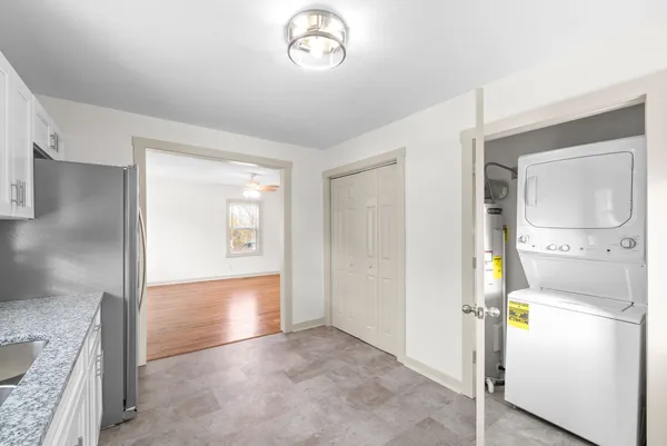 a view of hallway with washer and dryer