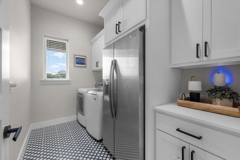 1059 Sweeney Way Weatherford, TX 76087 - Photo 27 of 37 Laundry area featuring white cabinetry and room for an extra refrigerator or freezer.