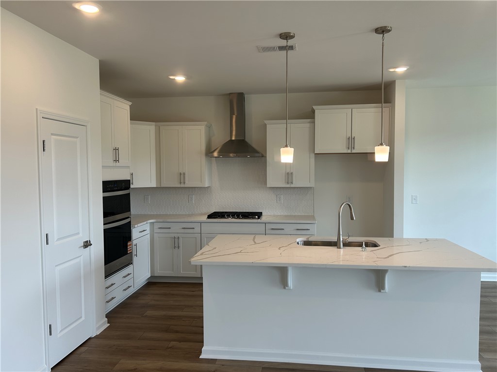217 Bellflower Lane Anderson, SC 29625 - Photo 9 of 27 An inviting kitchen features a central island with a sink and pendant lighting, perfect for meal prep or casual dining.