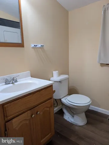 a bathroom with a sink a toilet and a mirror