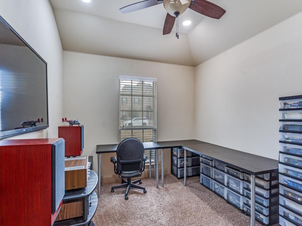 519 Gene Autry Lane Murphy, TX 75094 - Photo 18 of 25 Carpeted office with recessed lighting, ceiling fan, and lofted ceiling