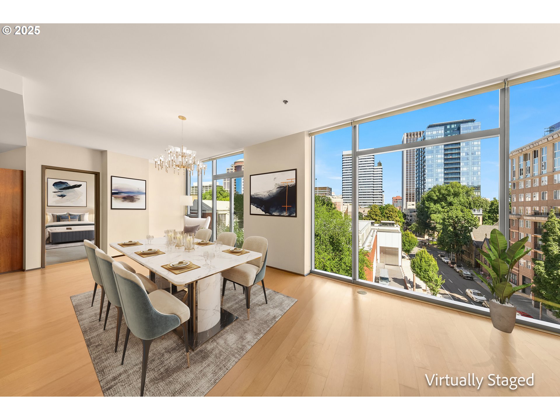 1221 Southwest 10th Avenue, Unit 505 Portland, OR 97205 - Photo 10 of 41 a dining room with furniture and a floor to ceiling window