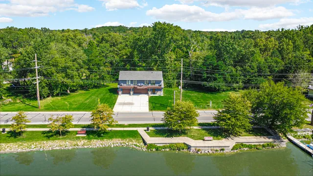 a view of a lake with a mountain