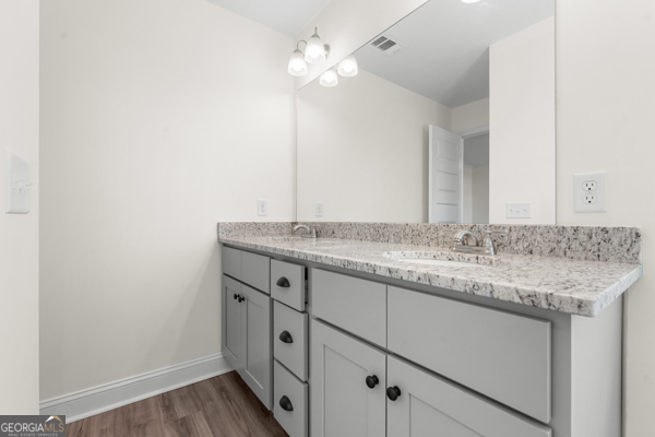 912 Ryegrass Road Statesboro, GA 30458 - Photo 10 of 19 a bathroom with a granite countertop sink and a mirror