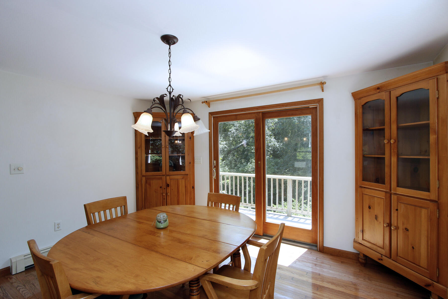 495 Aspinet Road Eastham, MA 02642 - Photo 11 of 47 a dining room with furniture wooden floor potted plants and a chandelier