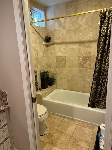 a bath room with a toilet and a bath tub