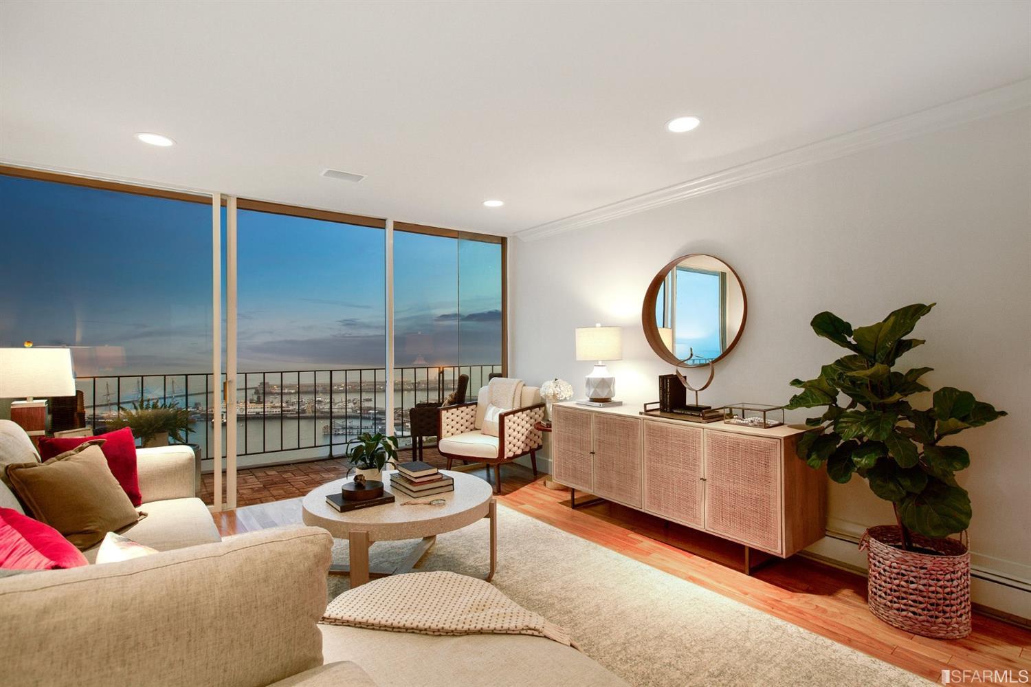 Living room with views of San Francisco's famed water front