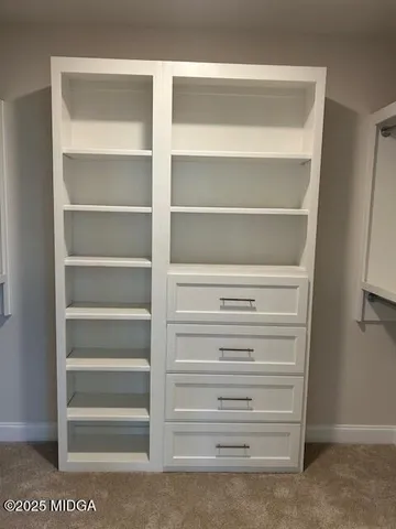 a view of walk in closet with empty racks