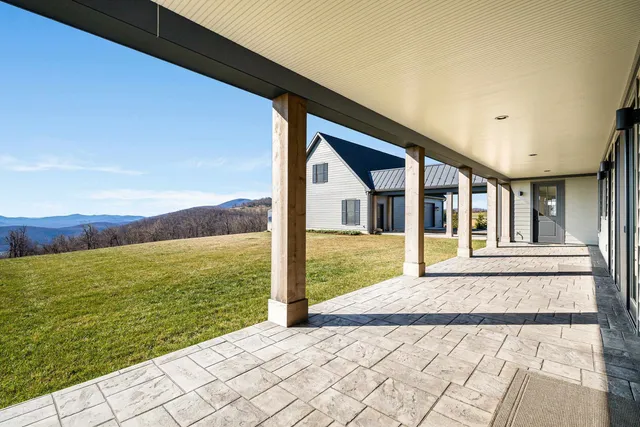 a view of a lake with a garden