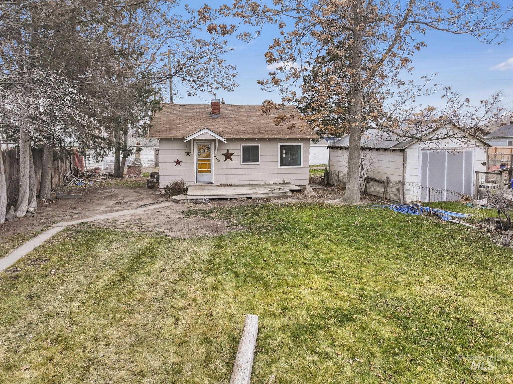 250 Elm Street Twin Falls, ID 83301 - Photo 5 of 28 Rear view of house featuring a fenced backyard, an outbuilding, and a chimney