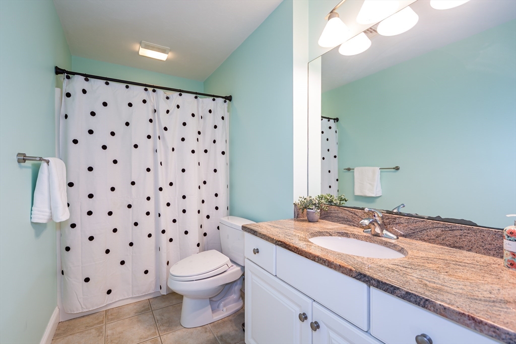 26 Wellesley Avenue, Unit B Natick, MA 01760 - Photo 24 of 34 a bathroom with a granite countertop sink a toilet and a mirror