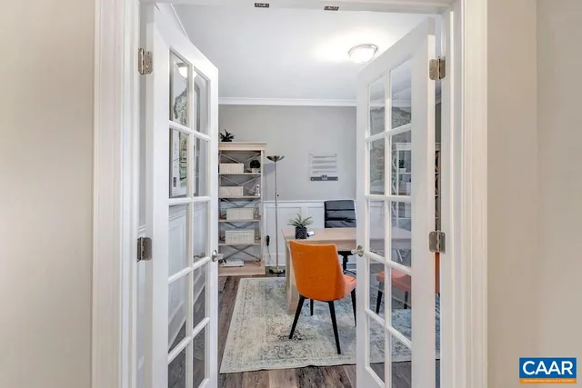 a view of a room with shelves