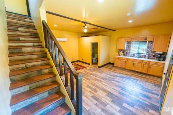 an entryway with a workspace