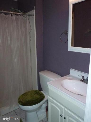 17420 Hughes Road Poolesville, MD 20837 - Photo 16 of 21 a bathroom with a sink a toilet a mirror and shower curtain