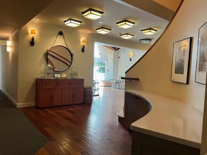 a living room with wooden floor