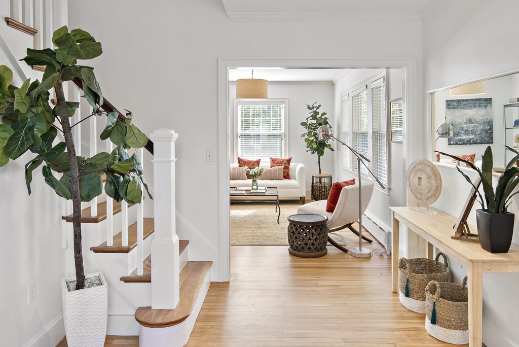 106 Florence Avenue Arlington, MA 02476 - Photo 15 of 32 a living room with furniture a potted plant and a wooden floor
