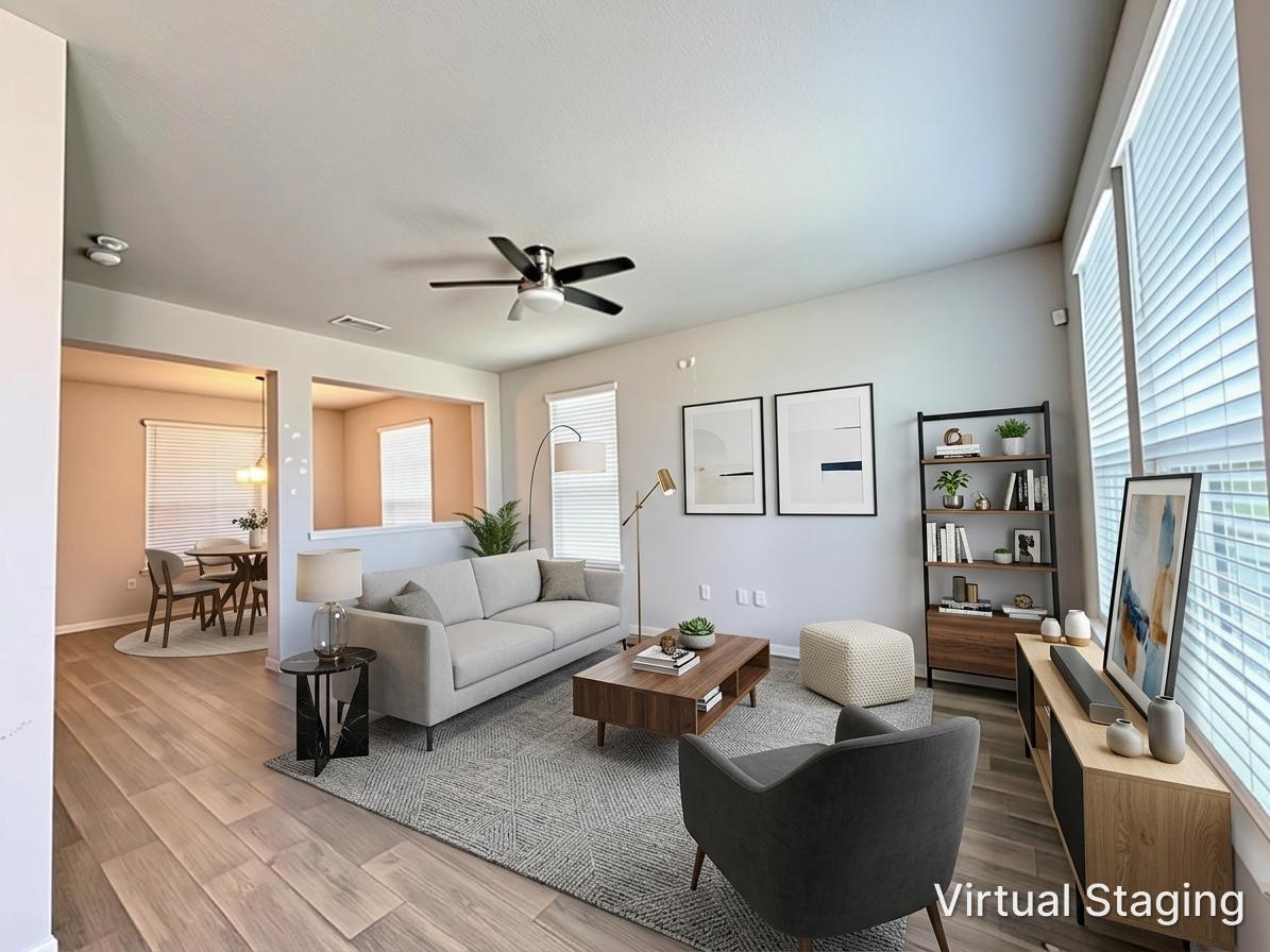 10502 Fulton Avenue Austin, TX 78754 - Photo 6 of 36 An inviting open-concept living area flows seamlessly into the dining space, featuring durable flooring throughout.