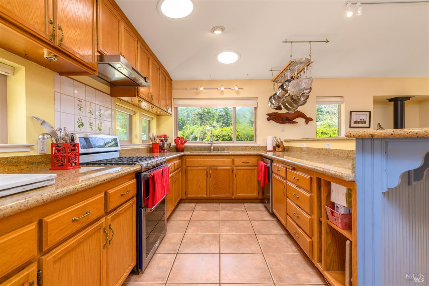 15721 Forest View Road Manchester, CA 95459 - Photo 19 of 50 The kitchen enjoys beautiful garden views! also, ample lighting and tile floors...