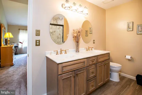 a bathroom with a toilet a sink and a mirror