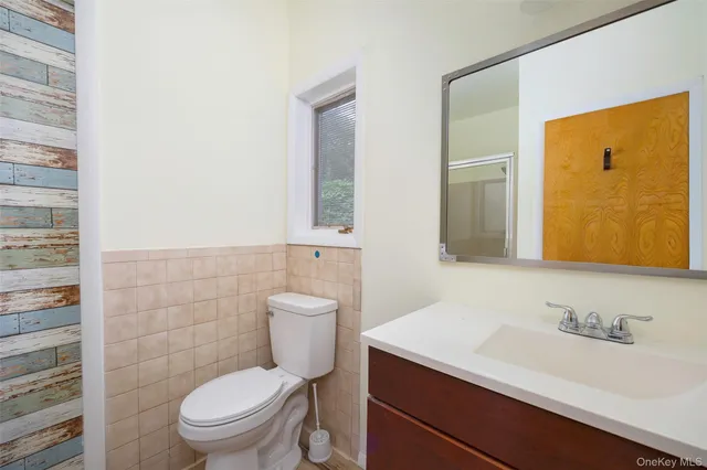 a bathroom with a toilet a sink and mirror