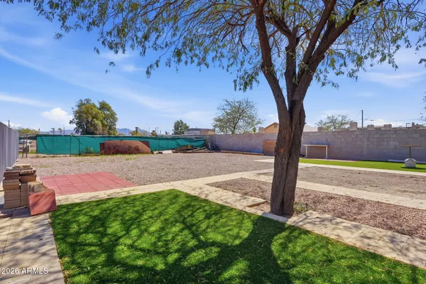 a view of a yard with palm tree