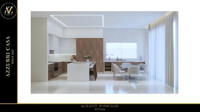 a view of a dining room with furniture and a window