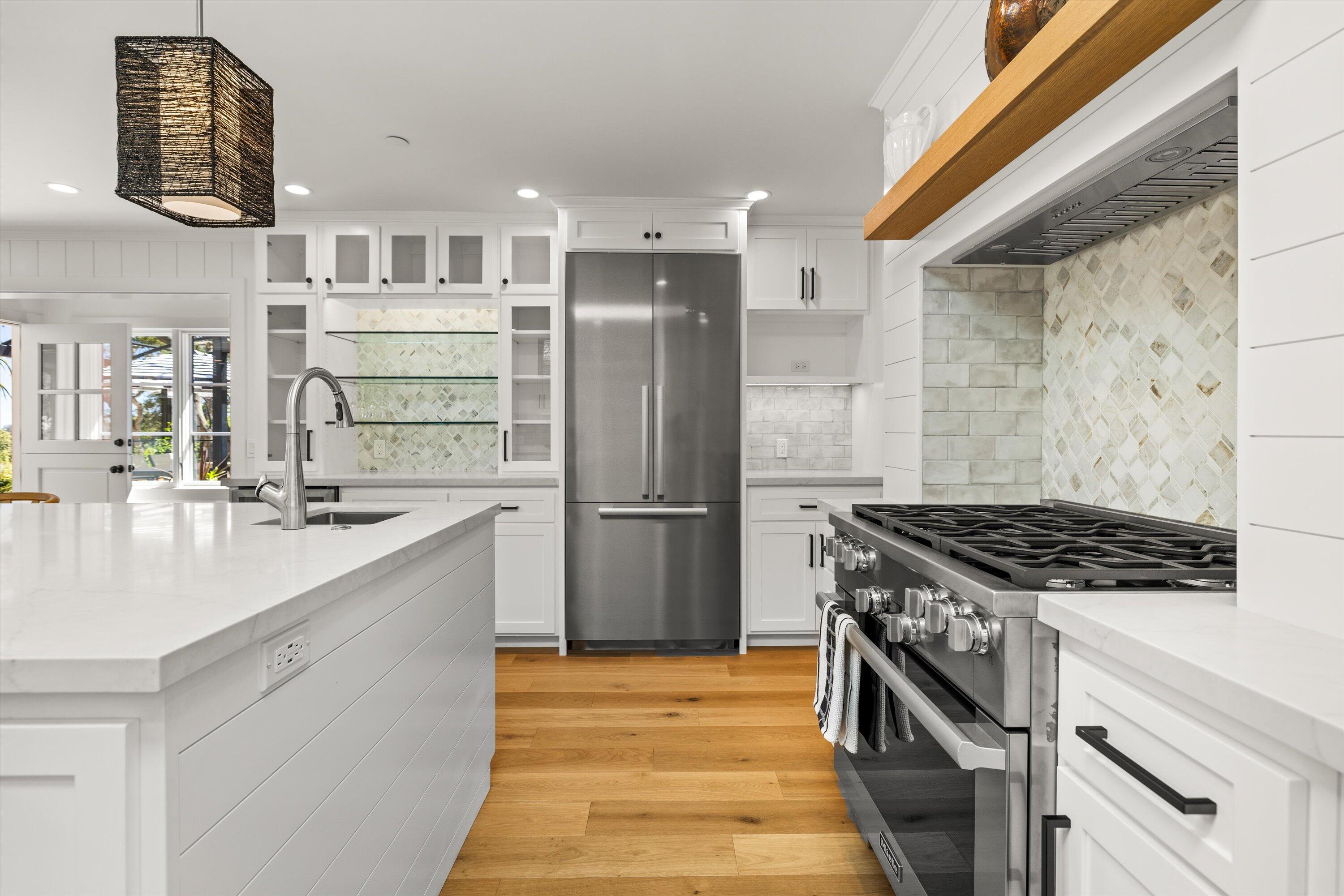 0 East Valley Road Montecito, CA 93108 - Photo 8 of 28 a kitchen with stainless steel appliances granite countertop a stove and a refrigerator