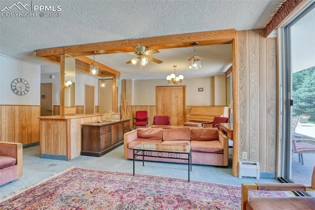 a living room with furniture and a rug