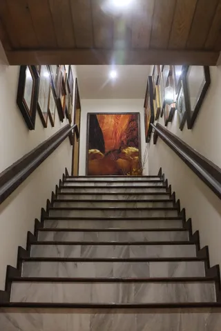 a view of a lake with houses in background