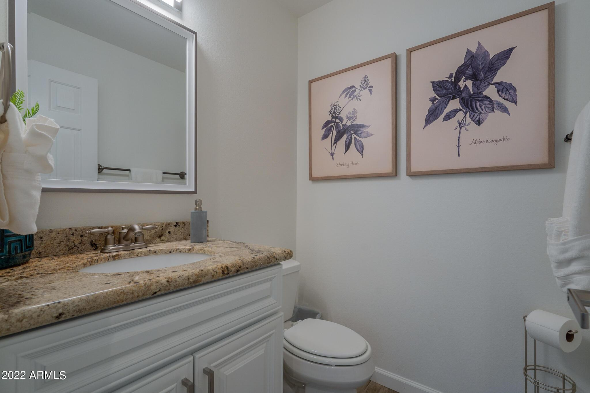 8661 East Gail Road Scottsdale, AZ 85260 - Photo 27 of 49 a bathroom with a granite countertop sink and a toilet