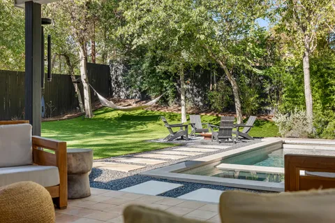 a view of a park with slide