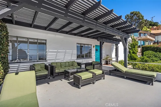 a building outdoor space with patio furniture