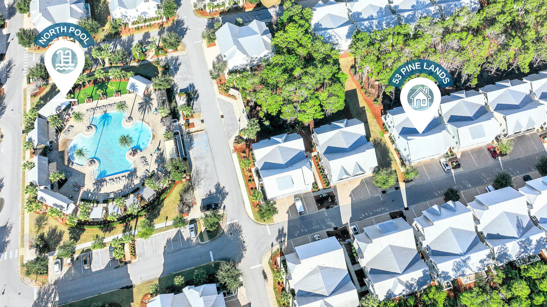 53 East E Pine, Unit A Inlet Beach, FL 32461 - Photo 34 of 59 an aerial view of a house with swimming pool and outdoor space