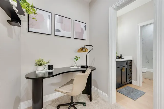 a dining room with table and chair