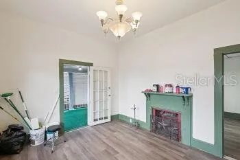 a view of livingroom with furniture and a fireplace