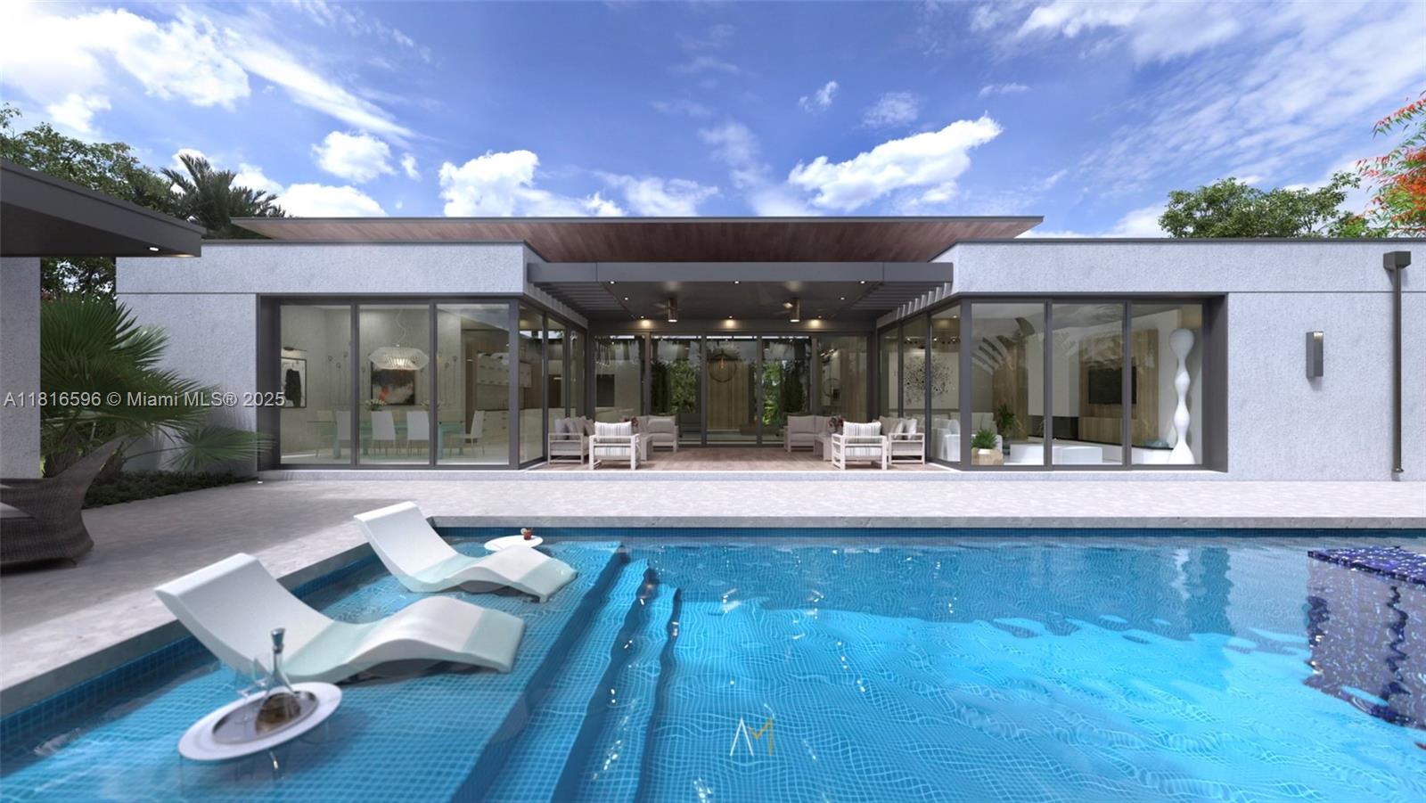 7605 Southwest 134th Street Pinecrest, FL 33156 - Photo 3 of 12 a view of a swimming pool with table and chairs in front of it