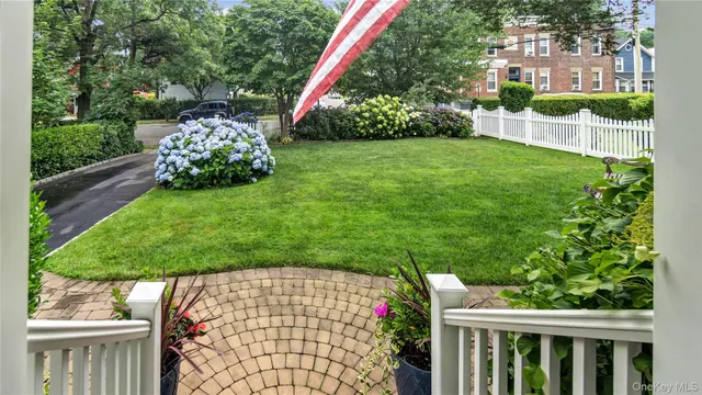 a view of a bench in the garden