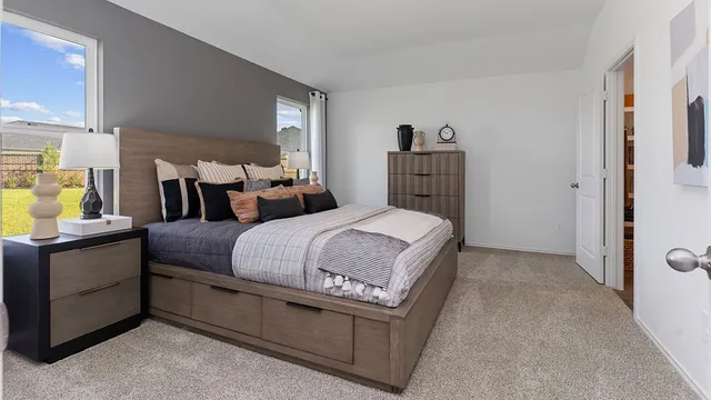 a bedroom with bed and window