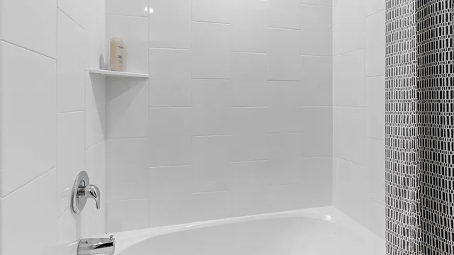 a bathroom with a bathtub