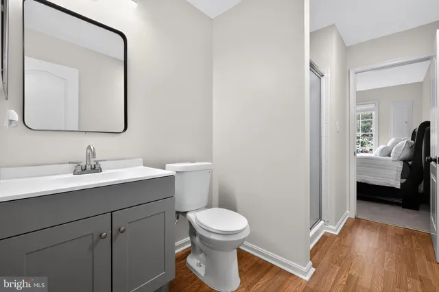 a bathroom with a toilet a sink and mirror
