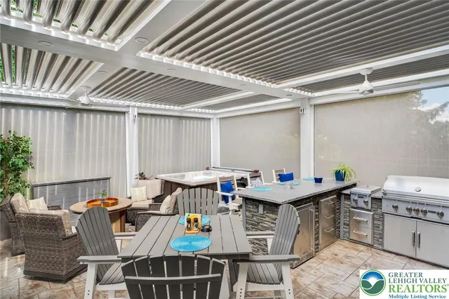 a view of a swimming pool with a patio