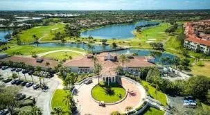 an aerial view of a swimming pool and outdoor space