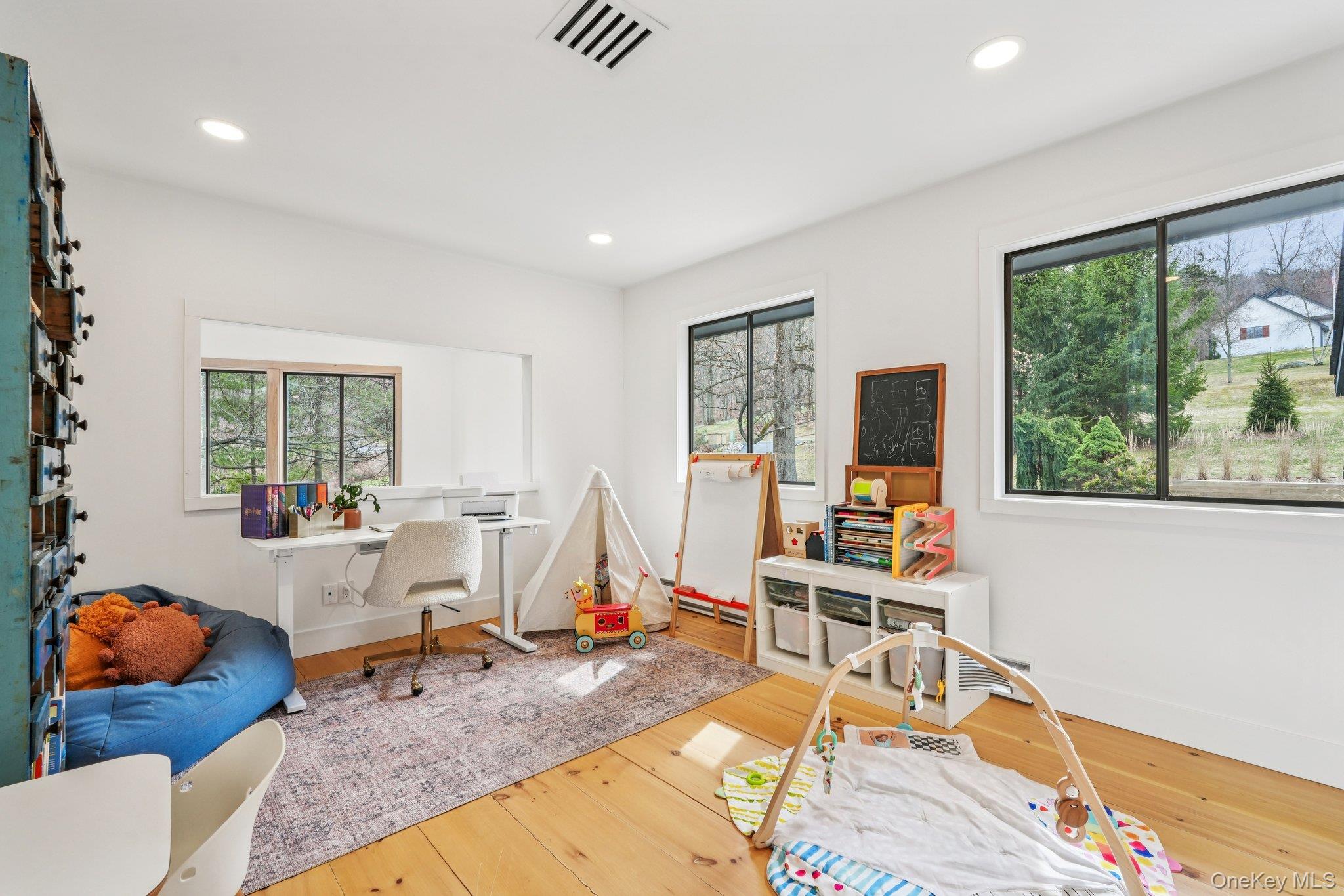 4 Mountain Brook Road Cornwall, NY 12518 - Photo 21 of 45 Game room with a desk, light wood-style floors, and recessed lighting