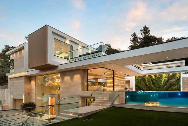 a view of a building with a yard